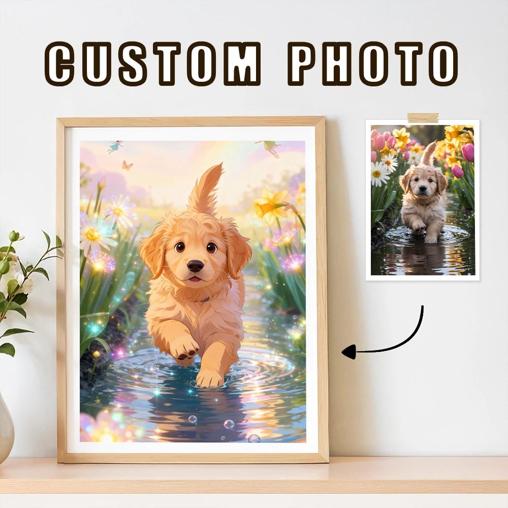 Personalisierte Anpassung, niedlicher Märchen-Stil, Leinwanddruck, Poster, Porträt, Foto, Kunstdruck, Heimdekoration, Geschenk, rahmenlos