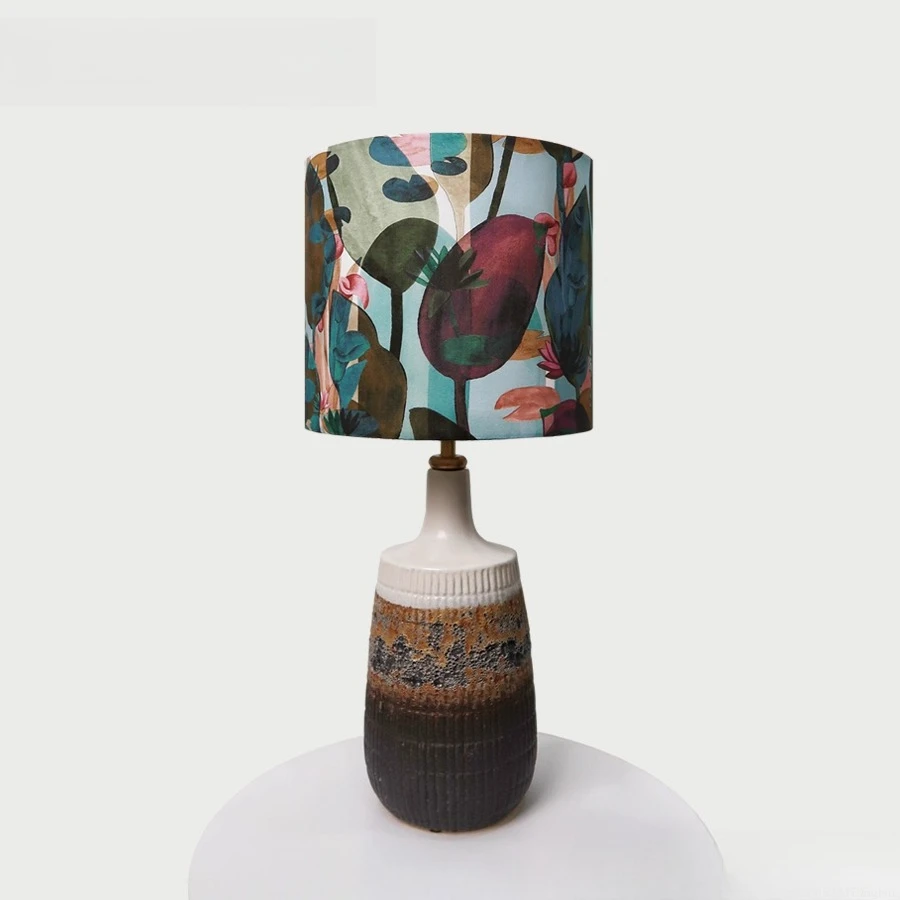 

Modern Vintage Table Lamp: Black Base & Imported Liberty Fabric Create a Creative Mid-Century Ambiance, a Premium Home Gift