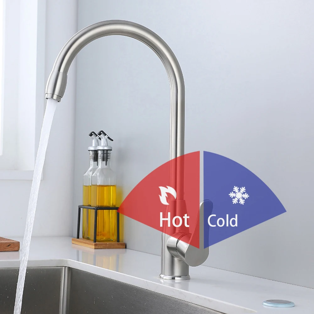 304 Stainless Steel Kitchen Sink Faucet ,360 Rotation Mixer Hot & Cold ,Ceremic Valve Core,Two Holes Installation By One Handle