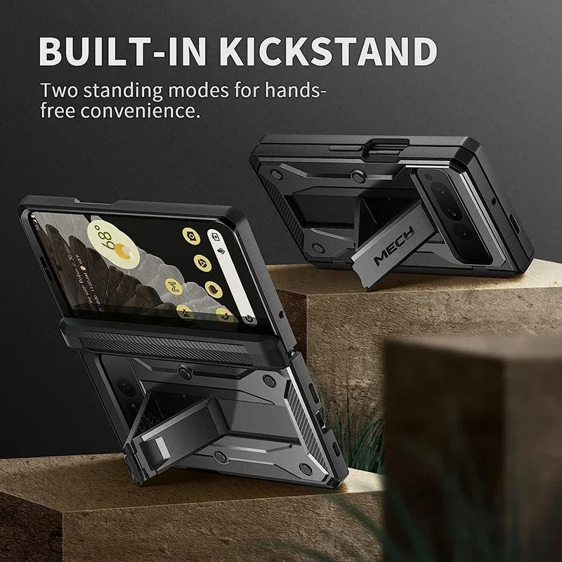 Google Pixel Fold Rugged Phone Case, Built-in Screen Protector, Dual Layer, Shockproof Protection with Kickstand, Belt Clip