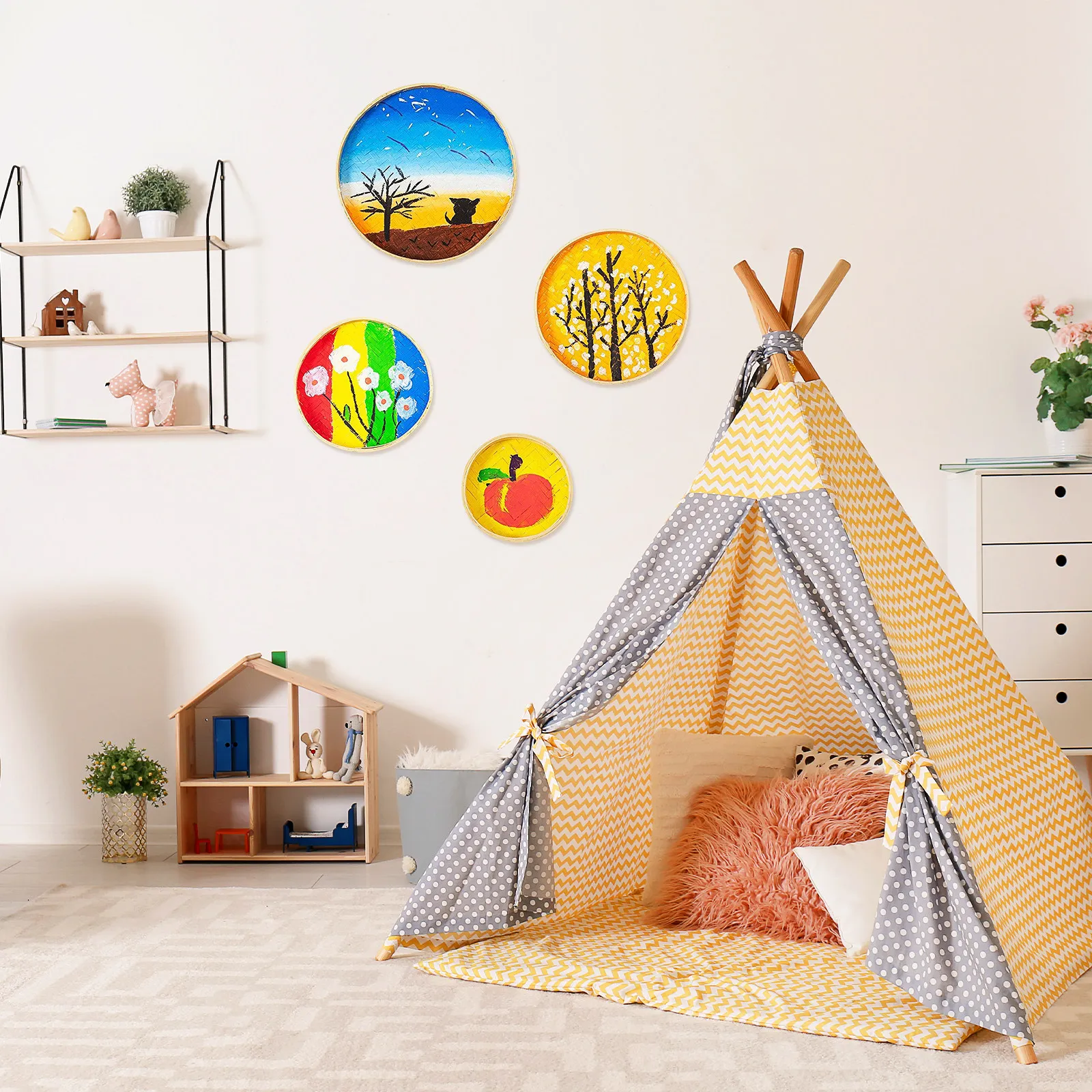 4Pcs Bamboo Drawing Dustpan Woven Storage Plate for Painting DIY Decor Decoration Art Craft Accessories Bamboo