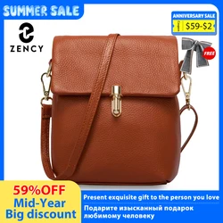 Zency 100% Genuine Leather Fashion Women Messenger Bag Practical Phone Purse Girl's Small Flap Bags Lady Shoulder Handbag
