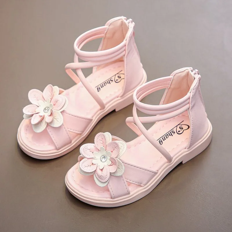 New 2023 Gladiator Kids Shoes Sandals for Girls Summer Shoes Flower Children's Flat Sandals Due To Princess Shoes 3 To 12 Years