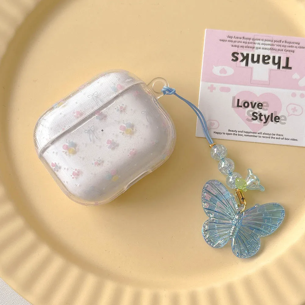 Lovely Floral Flowers For Apple AirPods 1 2 3 4 Pro 2 Cases Headphone Cover 3rd 4th Gen Butterfly Keyring Soft Protective Case