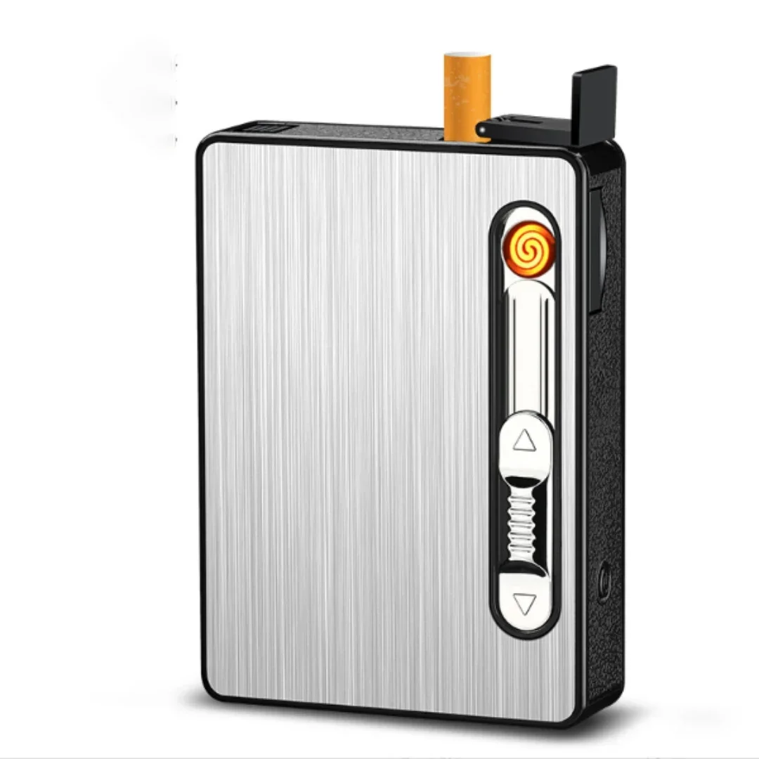 Portable Automatic Cigarette Case USb Rechargeable Electronic Lighter with LED Light Cigarette Case 10 Cigarettes Men\'s Gadgets