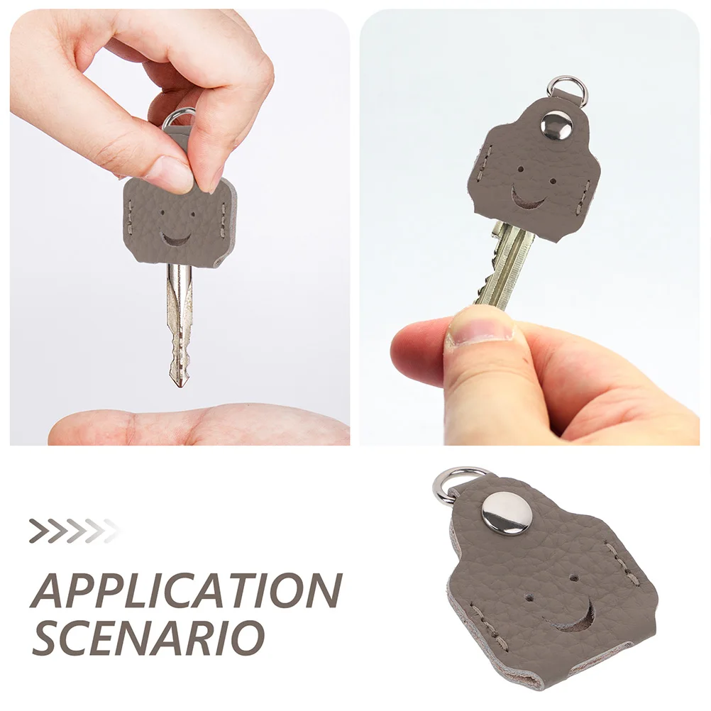 3pcs Key Case Holder Protector Cowhide Car Keys Cap Covers Sleeve Ring Fob Keychain Cover Automobile Key Sleeve Durable