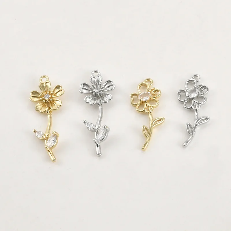 14K Real Gold Color Retention Super Fairy Smart Long Five-leaf Flower Pendant DIY Handmade Earrings Necklace Pendant Accessories