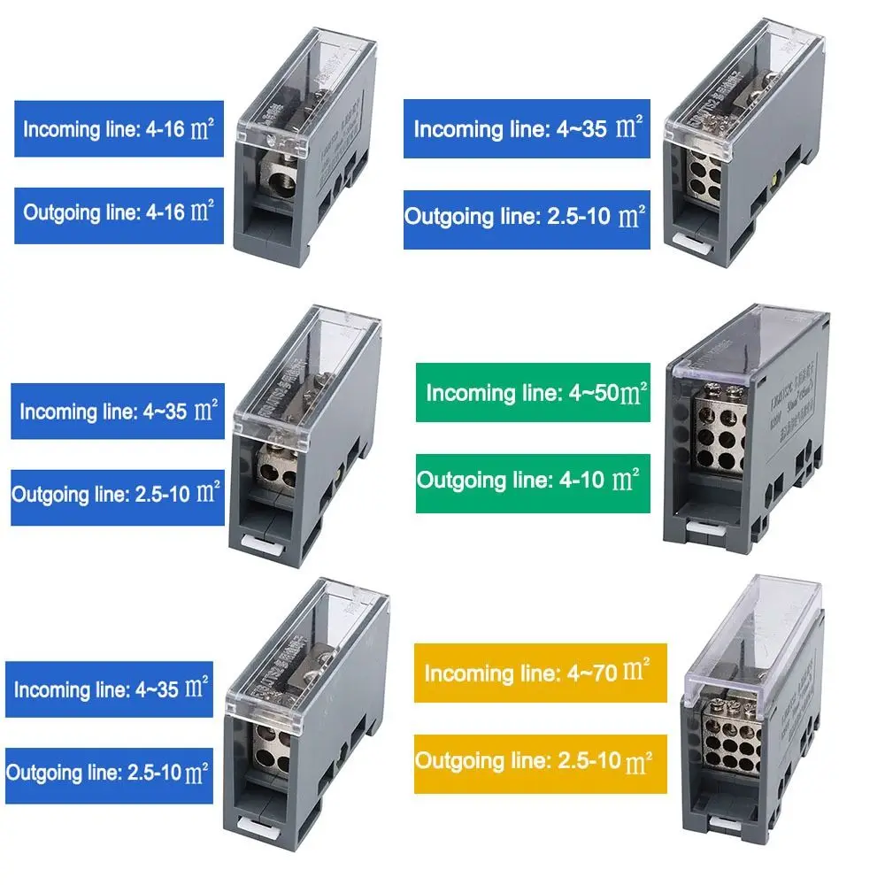 One in Multiple out Din Rail Terminal Block ABS/Copper 150A Power Junction Box Universal Wire Connector Wiring Terminal