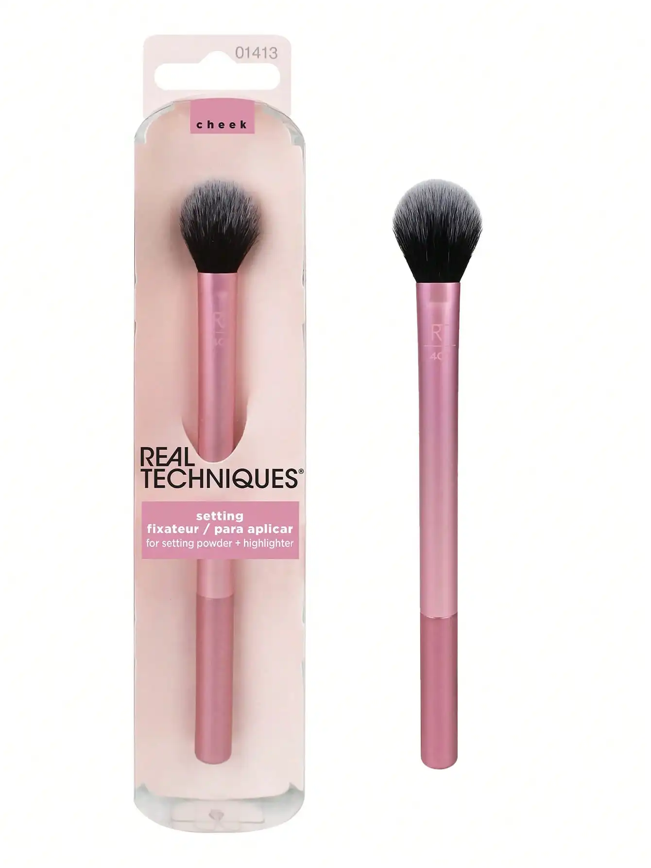 

Real Techniques Makeup Setting Brush, For Setting Powder, Loose Powder, & Pressed Powder, Face Makeup Brush, 402 Brush, Sheer Coverage For Highlighter, Synthetic & Cruelty-Free Bristles, Pack Of 1