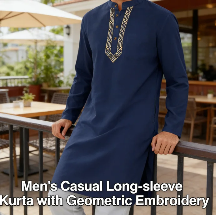 

Arab Style Fashion Simple Long Men's Embroidered Muslim Robe Loose Comfort National Fashion Men's Wear