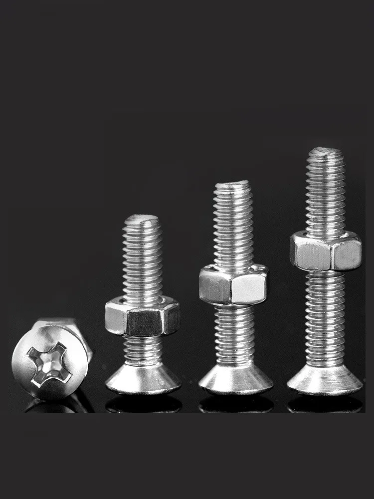 M2 M2.5 M3 M4 M5 M6 304 Stainless Steel Cross Recessed Philips Rasied Countersunk Head Half Oval Screw Bolts and Nuts Set