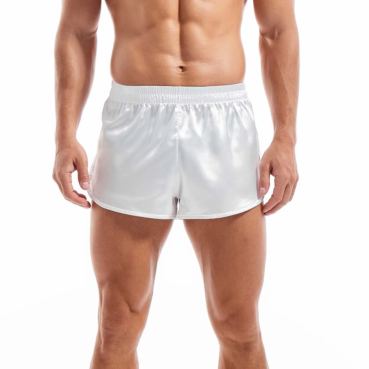 Sous-vêtements en Satin, Boxer Sexy pour hommes, slip de pyjama en soie lisse, short ample fendu pour homme, Boxer de salon, bas de nuit pour la