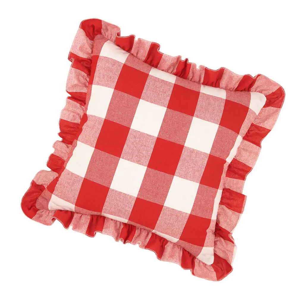 

Cotton Linen Plaid Printed Ruffle Decorative Cushion Cover Home Sofa Chair Pillowcase Invisible Zipper Chic Design