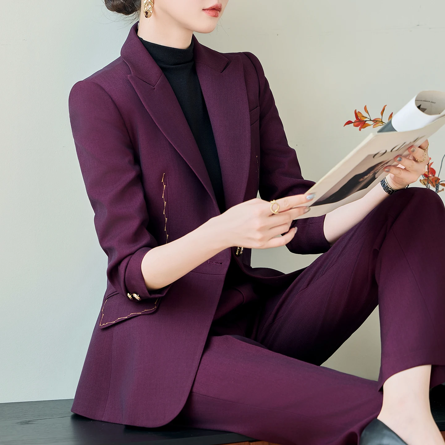 

NAVIU High End Green Elegant Fashion Two Piece Set Fashion Women Slim Single Button Blazer And Flare Pant Office Lady Work Wear