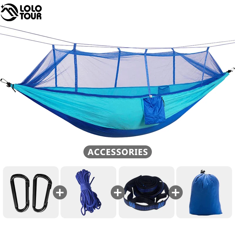 210T Nylon Fabric Netting Hammock High Strenght Portable Hamac Can Fold Into Pouch Mosquito Net Hamak Single Perosn Hanging Bed