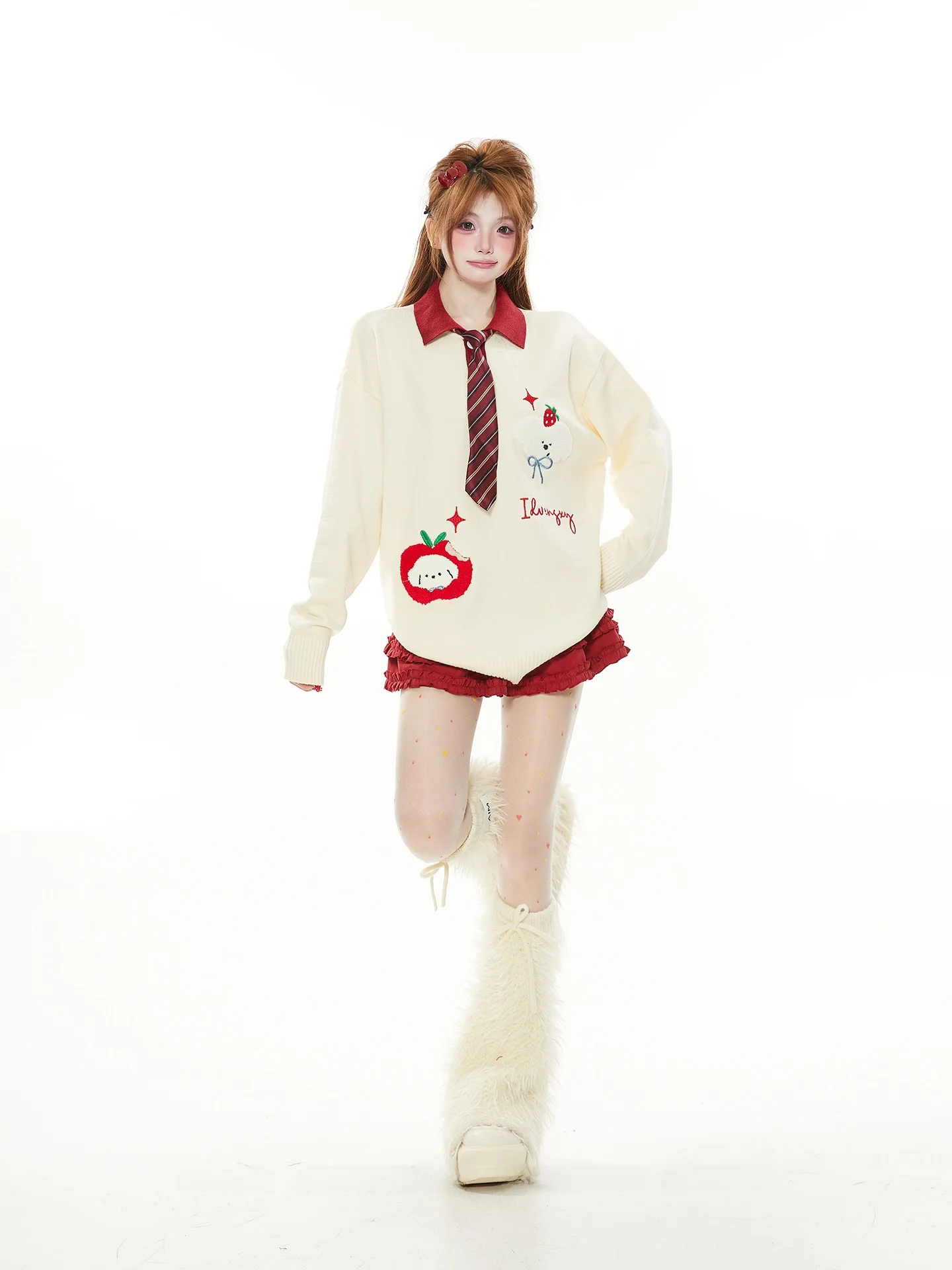 

Sweet Sle Knitted Sweater with Tie for Women Spring Autumn Cute College Faion Loose Fit Long Sve Ne Letter Pattern