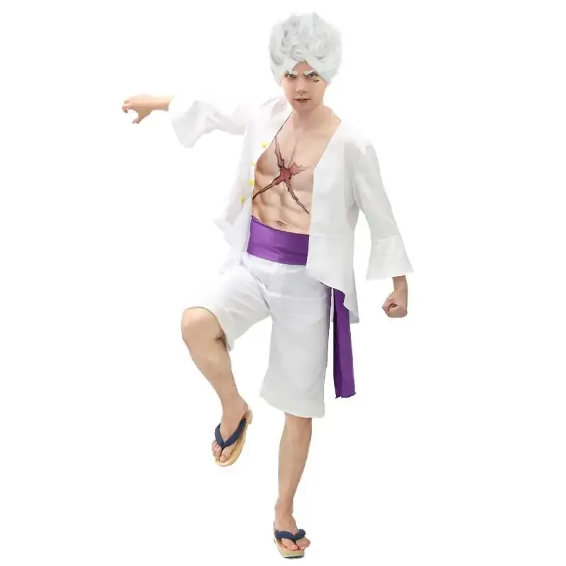 DAZCOS تصميم لوفي 5th والعتاد تأثيري حلي الزي هالوين القرد لوفي 3 قطعة مجموعة كاملة قميص السراويل الأرجواني وشاح