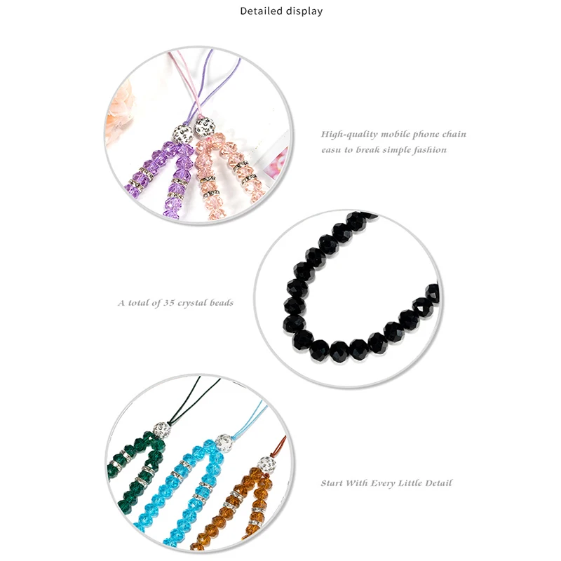 Fashion Mobile Phone Chain Elegant Acrylic Crystal Beads Cellphone Strap Lanyard Hanging Cord Keychain Jewelry Accessories