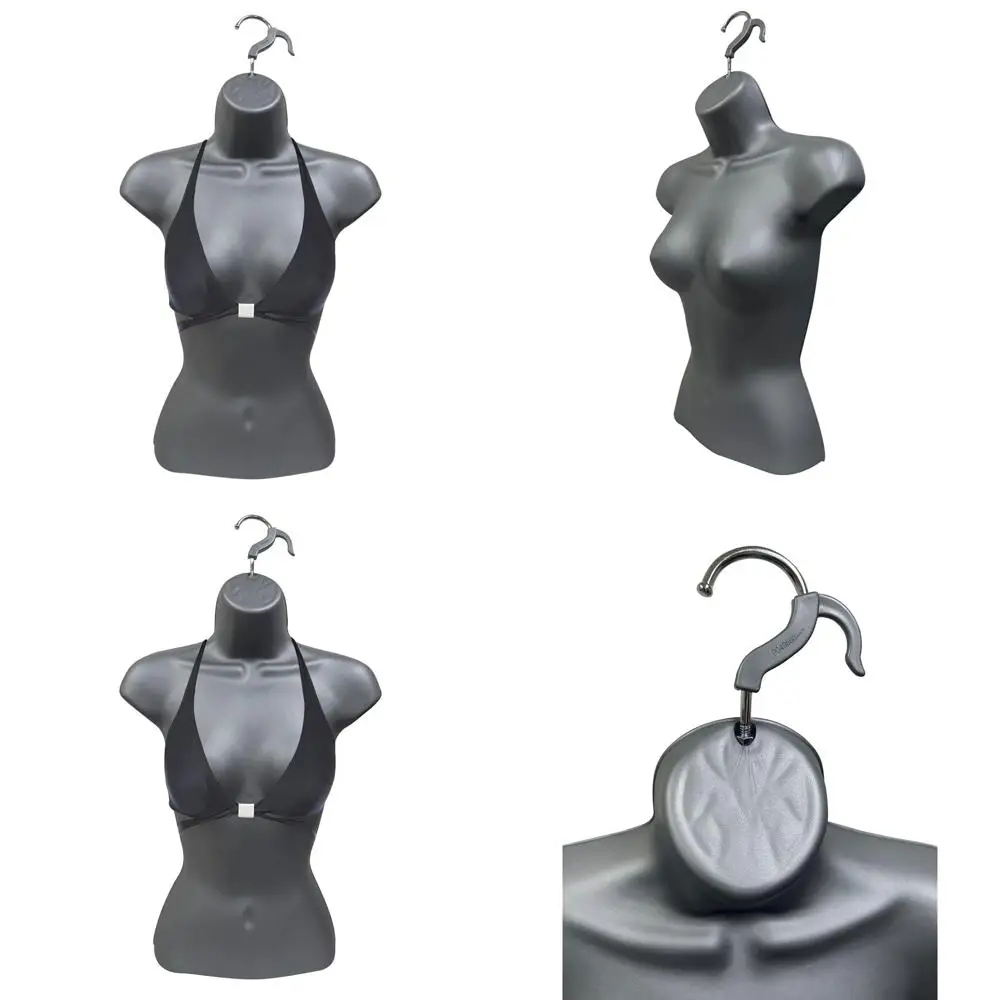 

Gray Stackable Hollow Back Mannequin Set of 4 for S-M Clothing, with Hanging Hooks and Counter Display Options