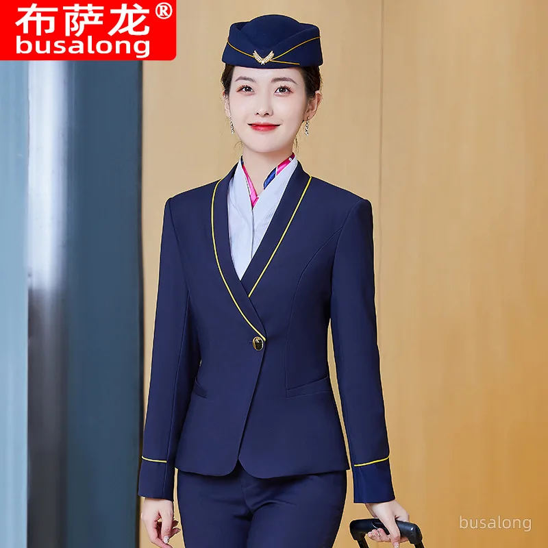 2022 Autumn and Winter Long Sleeves Business Women's Clothing Suit Business Formal Wear Hotel Aviation Work Clothes Fashion Suit