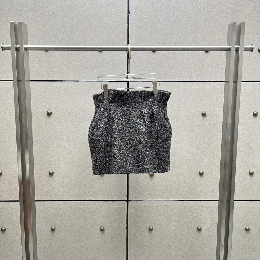 Ladies Wool Mix Mini Skirt 3D Flower Applique High Waist Bodycon Short Skirt Elegant Tweed Texture Women Club Party Skirt