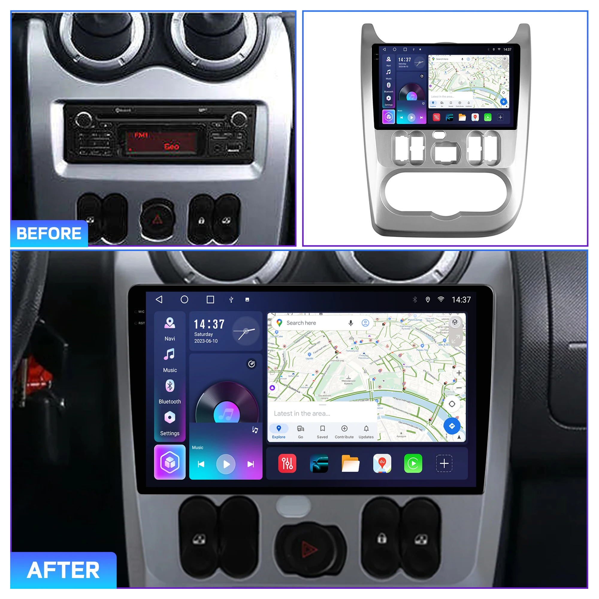Penhui Android Car DVD Player 2 Din for Renault Logan Duster 2009-2012 Multimedia Screen with DSP, Bluetooth, Audio & CarPlay
