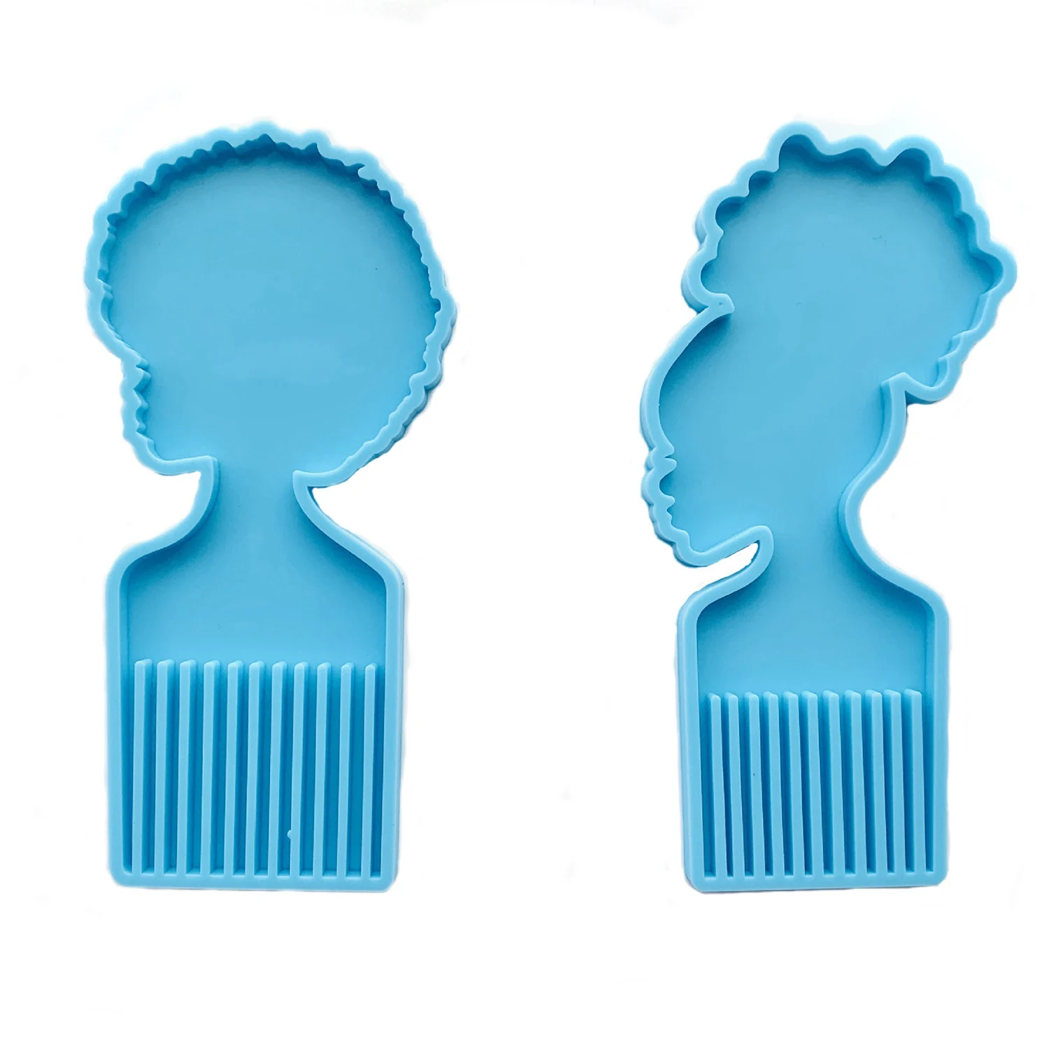 ABQR Afro Female Hair Pick Comb Resin Molds Head Large Beauty Silicone Molds for Resin 2 PCS