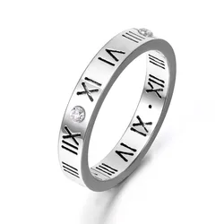 316L Stainless Steel Mosaic Cubic Zirconia Crystal Roman Numeral Ring Classic Engagement Wedding Rings For Women ZR17158