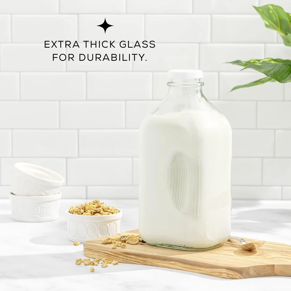 Syntic 2 Qt Glass Milk Bottle – 64 Oz Reusable Jug With Airtight Screw Lid For Juice & More
