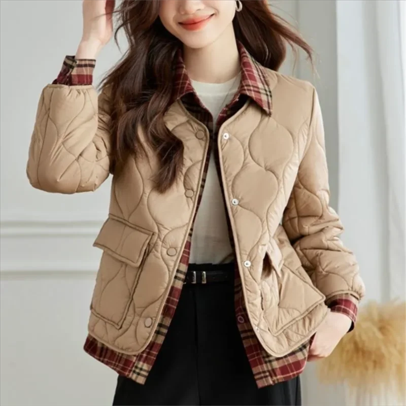 

Short Cotton Jacket Women's Coat Fake Two Piece Outwear Light Thin Cotton Jacket for Women Fashionable Warmth Splicing Jacket