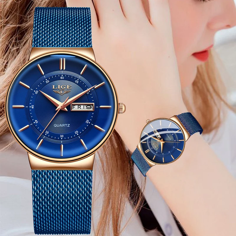 Women Watches LIGE Top Brand Luxury Date Week Dial Bracelet Woman Wrist Watch Female Waterproof Quartz Clock Relogios Feminino