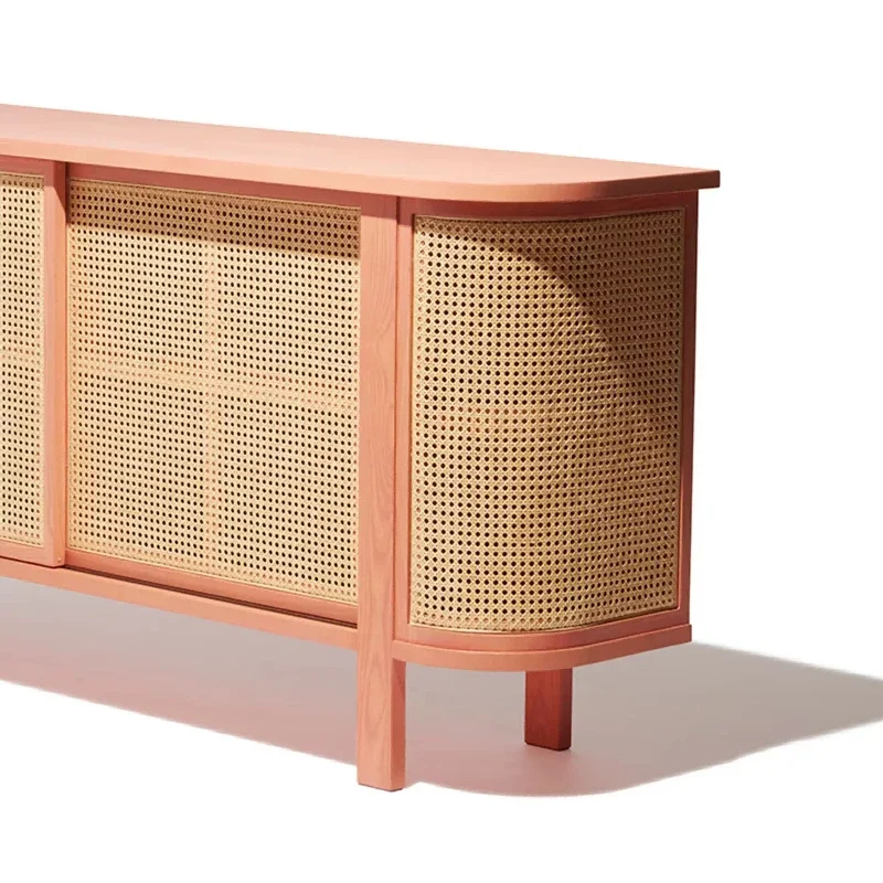 

Solid wood oak sideboard dining furniture wooden kitchen cabinet with wicker cabinet