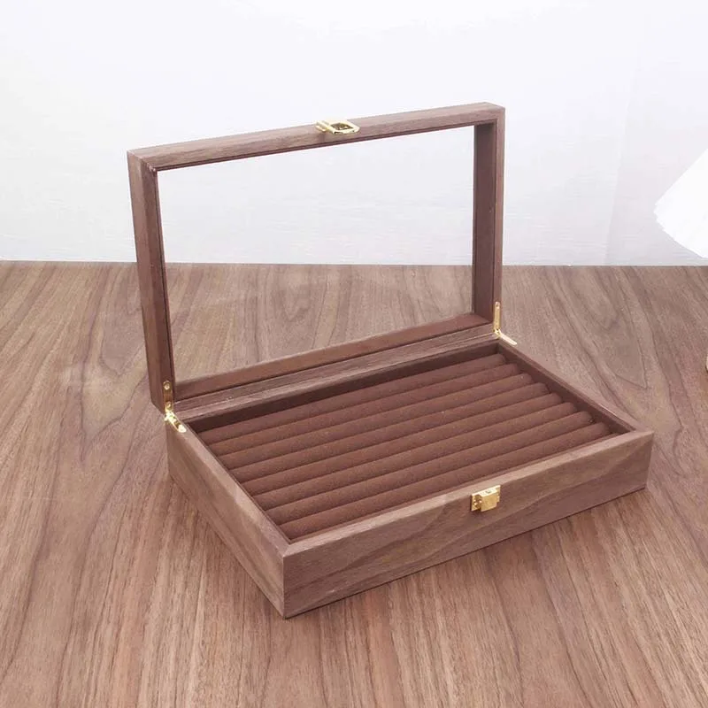 

New Vintage Ring Display Storage Box Wooden Cufflink Ring Earrings Holder Jewelry Storage Organizer Box Home Decor Drop Shipping