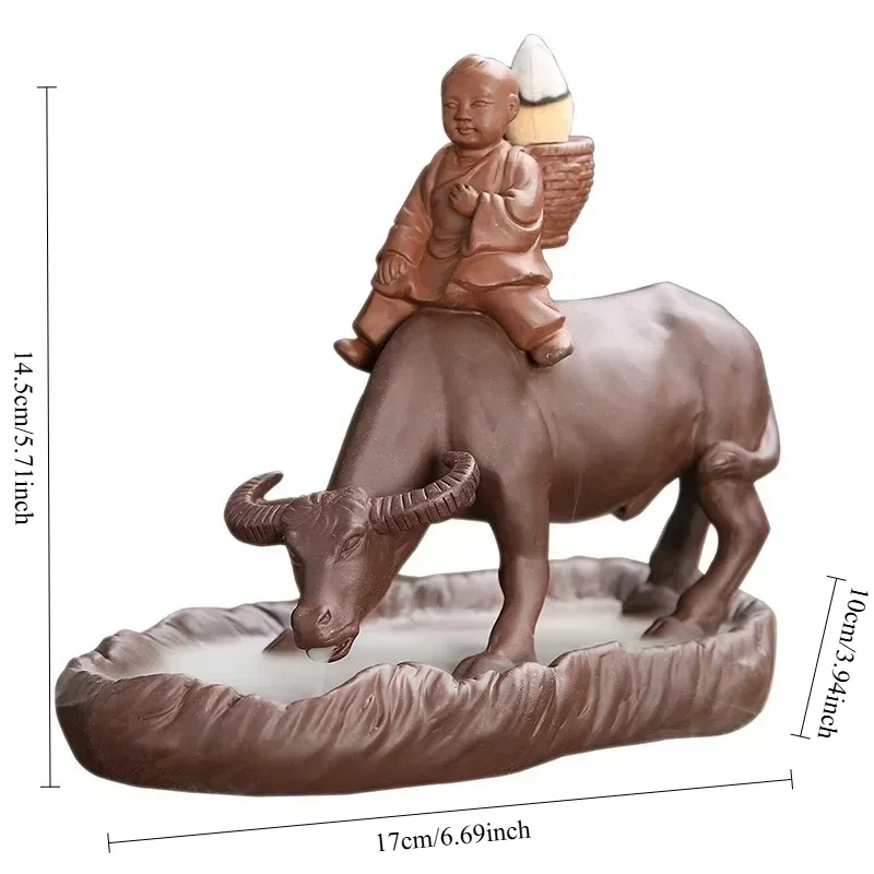 1pc, Buffalo Boy Purple Clay Backflow Incense Burner Home Decor Child Cowherd Tea Pet Desktop Ornament (Without Incense)