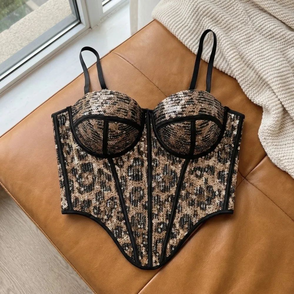 

Leopard Print Leopard Print Camisole with Buckle Slim Fit Suspender Vest Streetwear Padded Cups Tanks Crop Tops Travel