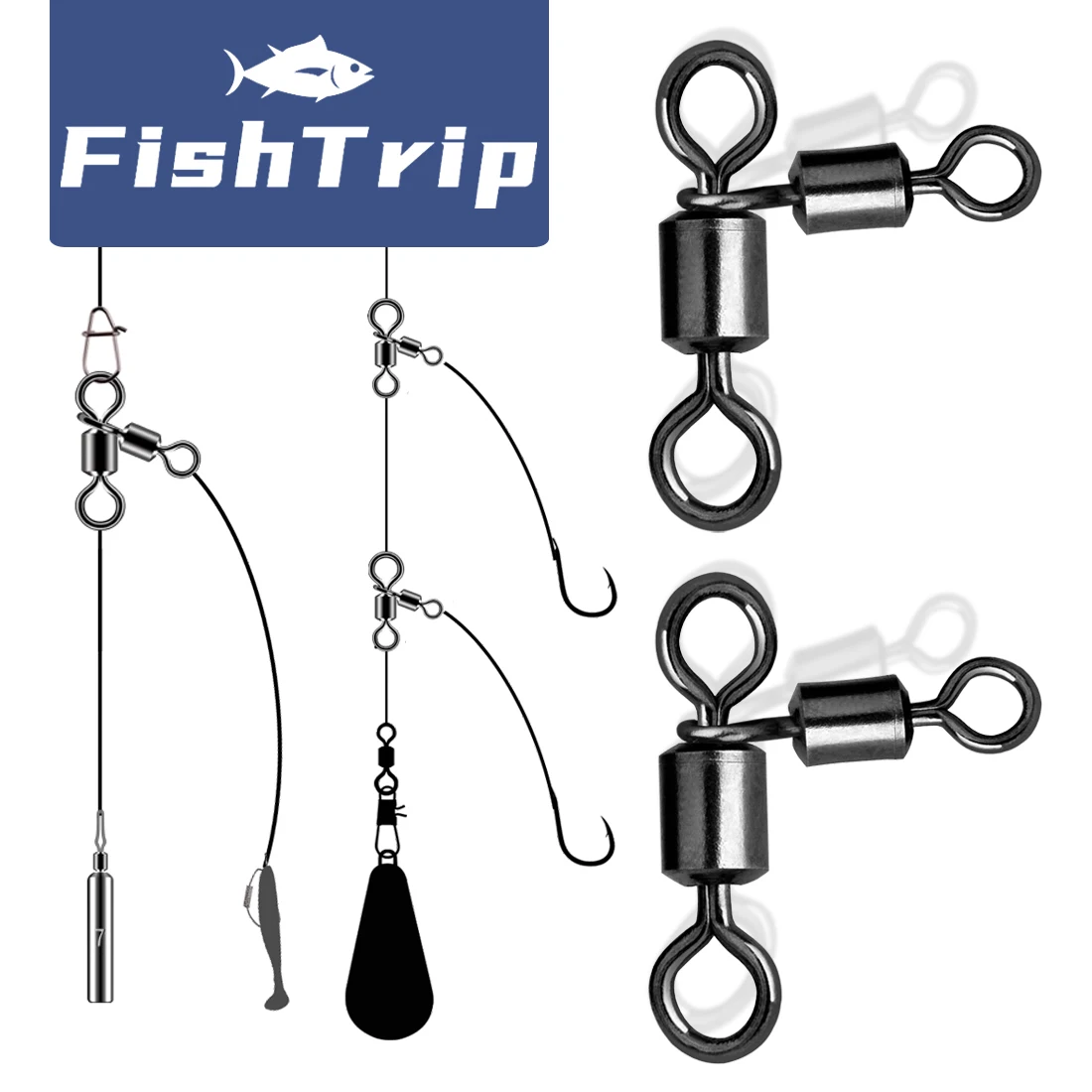 FishTrip 3 Way Swivels Triangle Joint Rolling Swivels Connector three way swivel Catfish Fishing Accessories for Bottom Bouncing