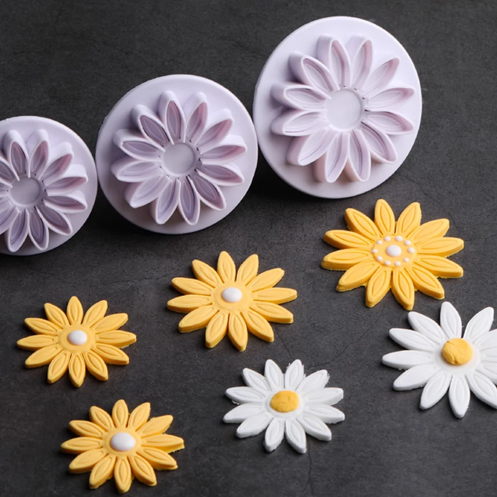 

3PCS Chrysanthemum Shape Cookie Stamps Set Large Size Flower Shape Cookie Molds DIY Cookie Baking Fondant Cutter Mold