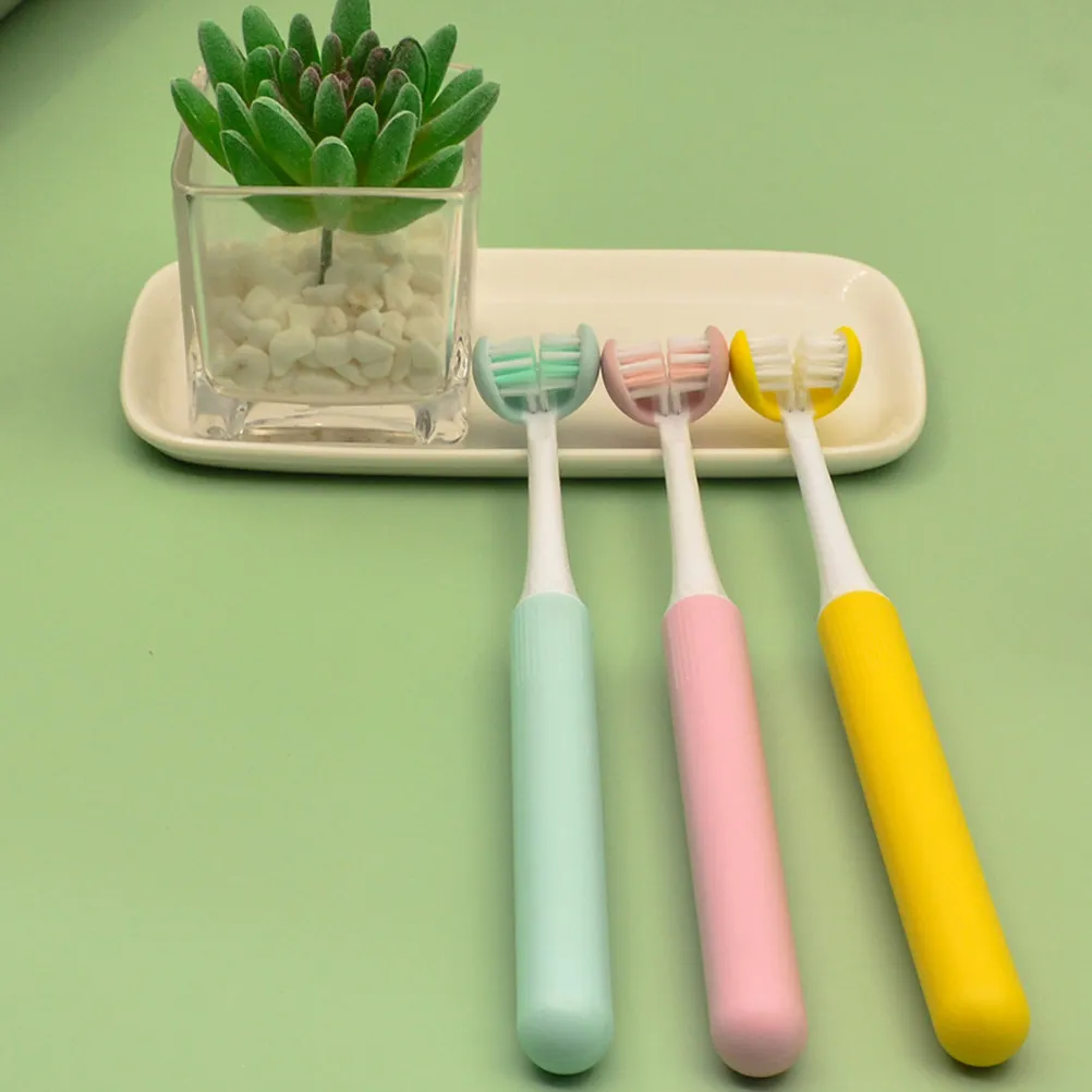 3-Sided Adult Toothbrush Wrap-Around Design Comfortable Handle Oral Care Tooth Cleaning Brush Teeth Nursing Brush Home Use