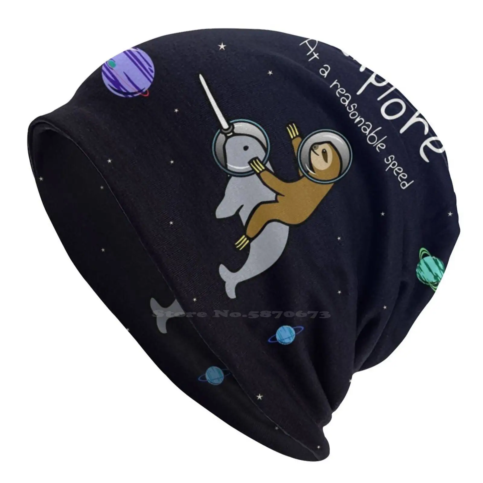 Explore! At A Reasonable Speed ( Sloth Riding Narwhal In Space ) Knitted Hat Warm Beanie Outdoor Caps Sloths Slothlyfe Life