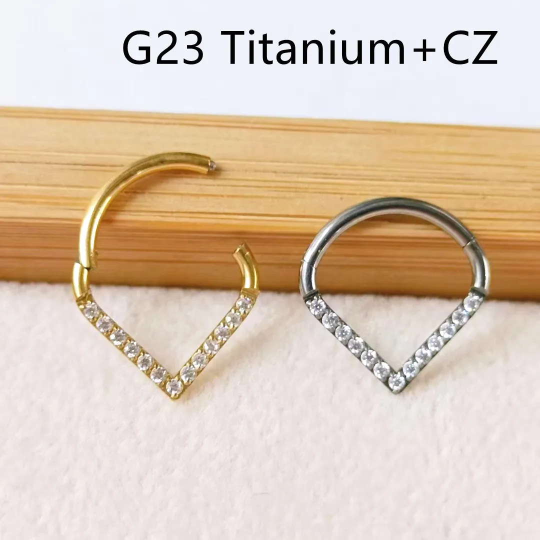 

10pcs/Lot G23 Titanium CZ Heart Nose Seamless Hinged Segment Ring Clicker Ear Cartilage Helix Body PiercingTragus Hoop Septum