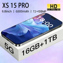 Gloednieuwe Originele 16Gb + 1Tb Voor Smartphone 6.8 Inch Xs15 Pro Full Screen 4G 5G Mobiele Telefoon 6800Mah Mobiele Telefoons Globale Versie