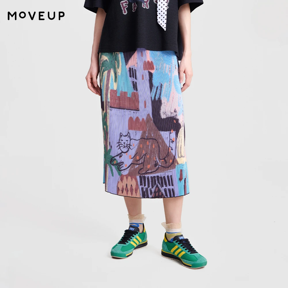 

Юбка-трапеция MOVEUP, новинка весны 2026, с эластичной талией, мультяшным принтом, в полоску, плиссированная, для повседневной носки, в стиле «Дофамин», для женщин, 3ELC20614