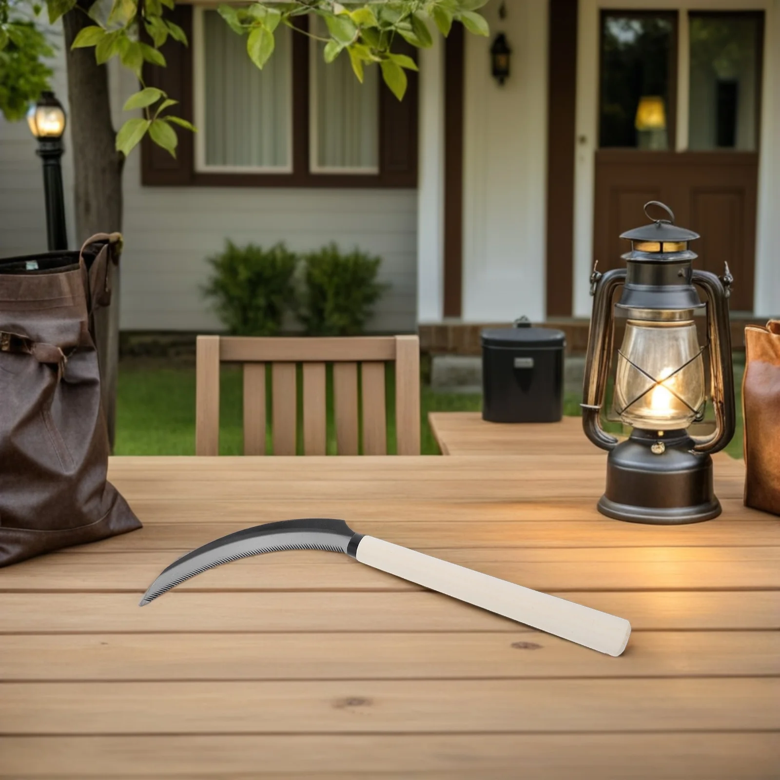 Handheld Serrated Harvesting Sickle with Wooden Handle Grass Sickle Small Garden Weeding Tool for Farming Weeding Harvesting