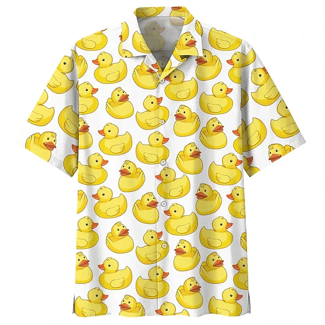 Camisa con estampado 3D de pato amarillo para hombre y mujer, camisa informal de manga corta con solapa y botones, ropa Unisex de gran tamaño