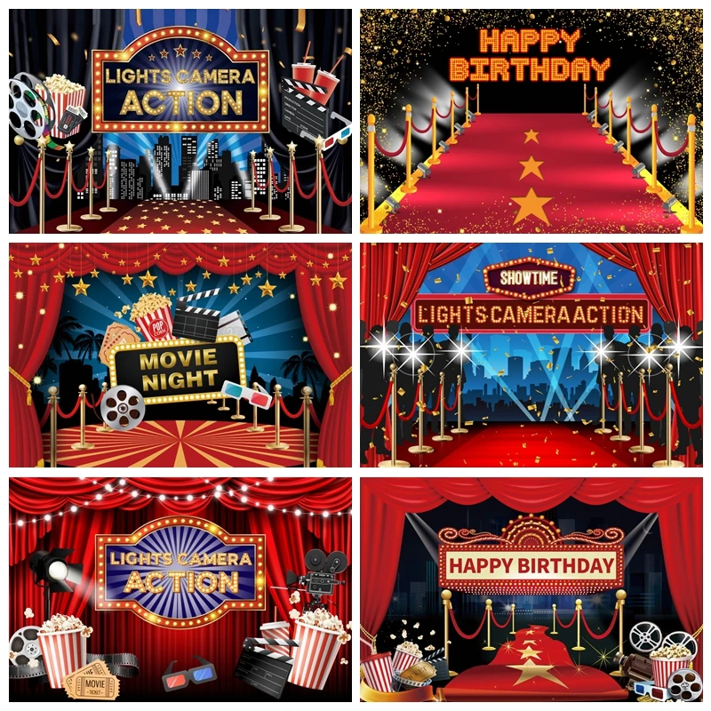 

Cinema Movie Night Theme Backdrop For Photography Red Carpet Film Event Star Casino Poker Birthday Party Background Photo Studio