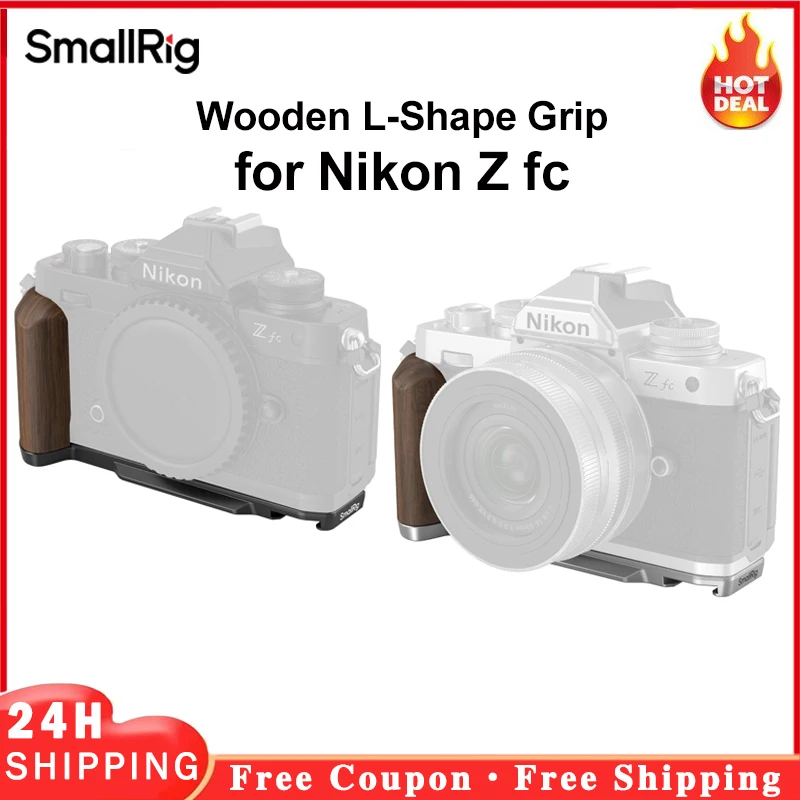 SmallRig Wooden L-Shape Grip for Nikon Z FC Built-in Arca-Swiss Quick Release Baseplate Black Sliver ,4803/4802