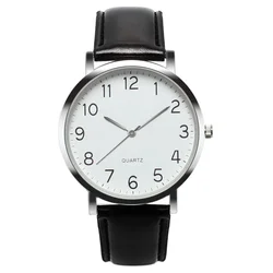 Vintage Quartz Watch Men Watches Simple Business Analog Alloy Arabic Number Strap Minimal Round Dial Classic Black Leather Strap