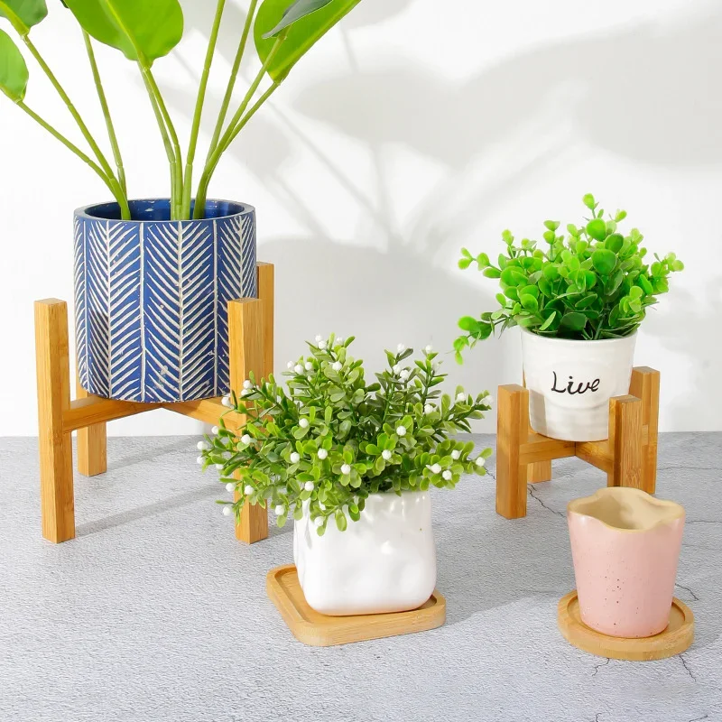 Plant Flower Pot Stand Small Durable Wood Trays Rack,Strong Free Standing Bonsai Holder Indoor Accessories Home Garden Display