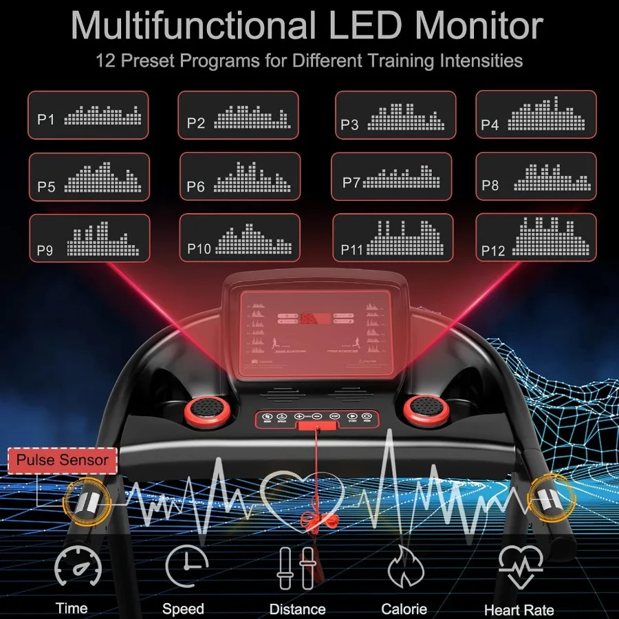جهاز سير كهربائي محمول قابل للطي 2.25 حصان مع التحكم في التطبيق، 12 برنامجًا محددًا مسبقًا، سمّاعات بلوتوث، شاشة LED #2