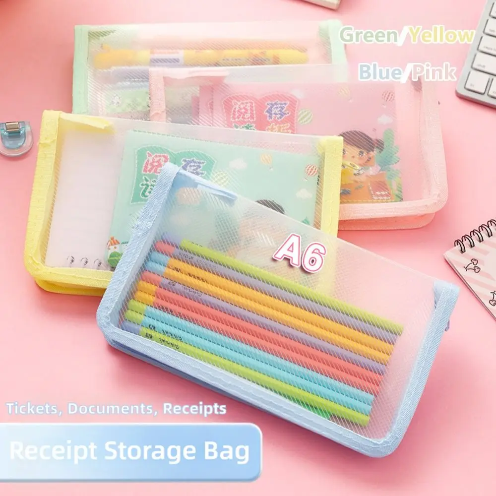 New Simple A6 Bill Storage Bag Zipper Design Transparent Twill Sticker Storage Bag Large Capacity Stationery Organizer Gift